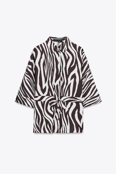 CAMISA SAFARI COM ESTAMPADO ANIMAL - Castanho / Cru da Zara