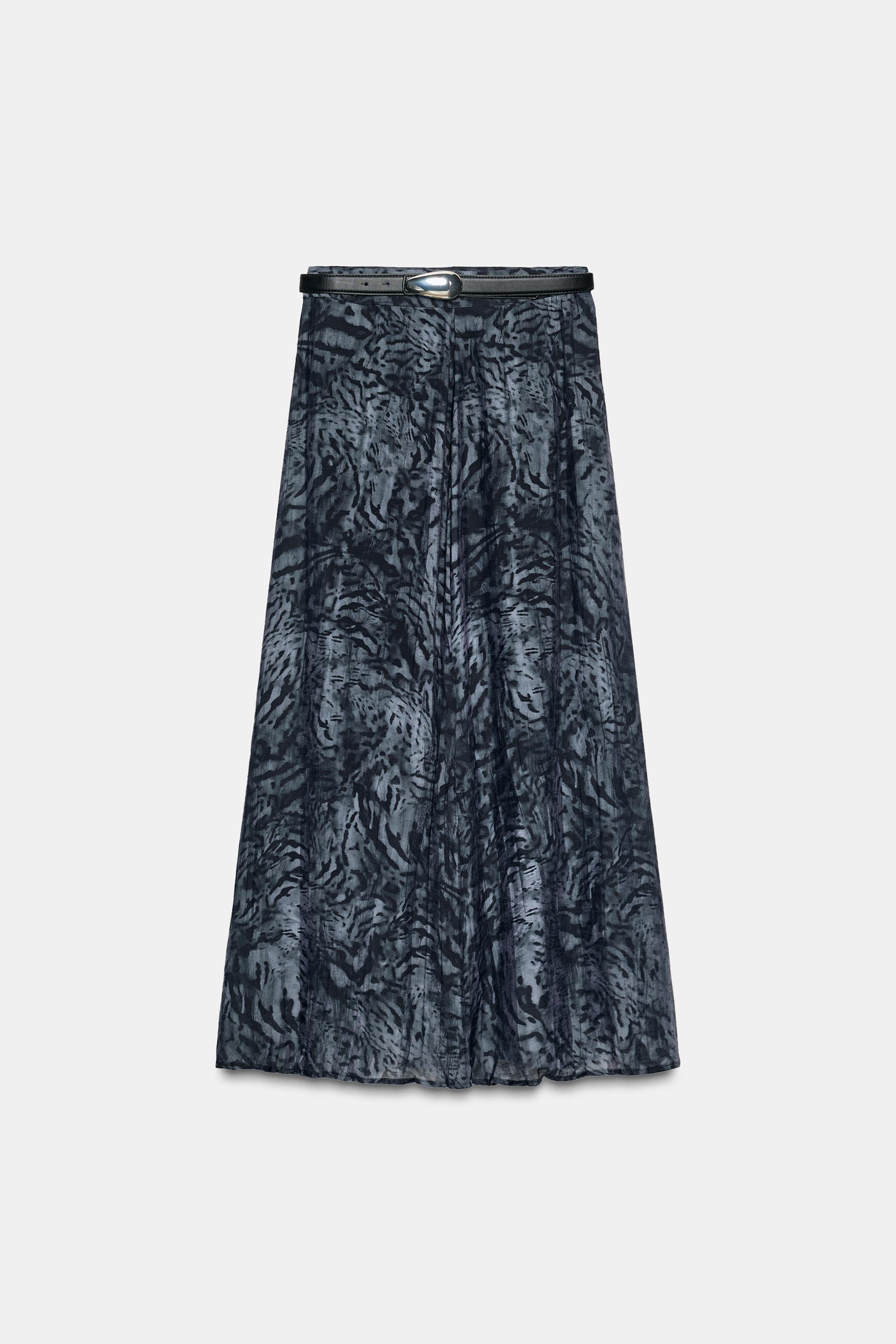 PRINTED MIDI SKIRT WITH BELT