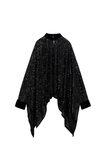 SEQUIN CAPE SLEEVE BLOUSE