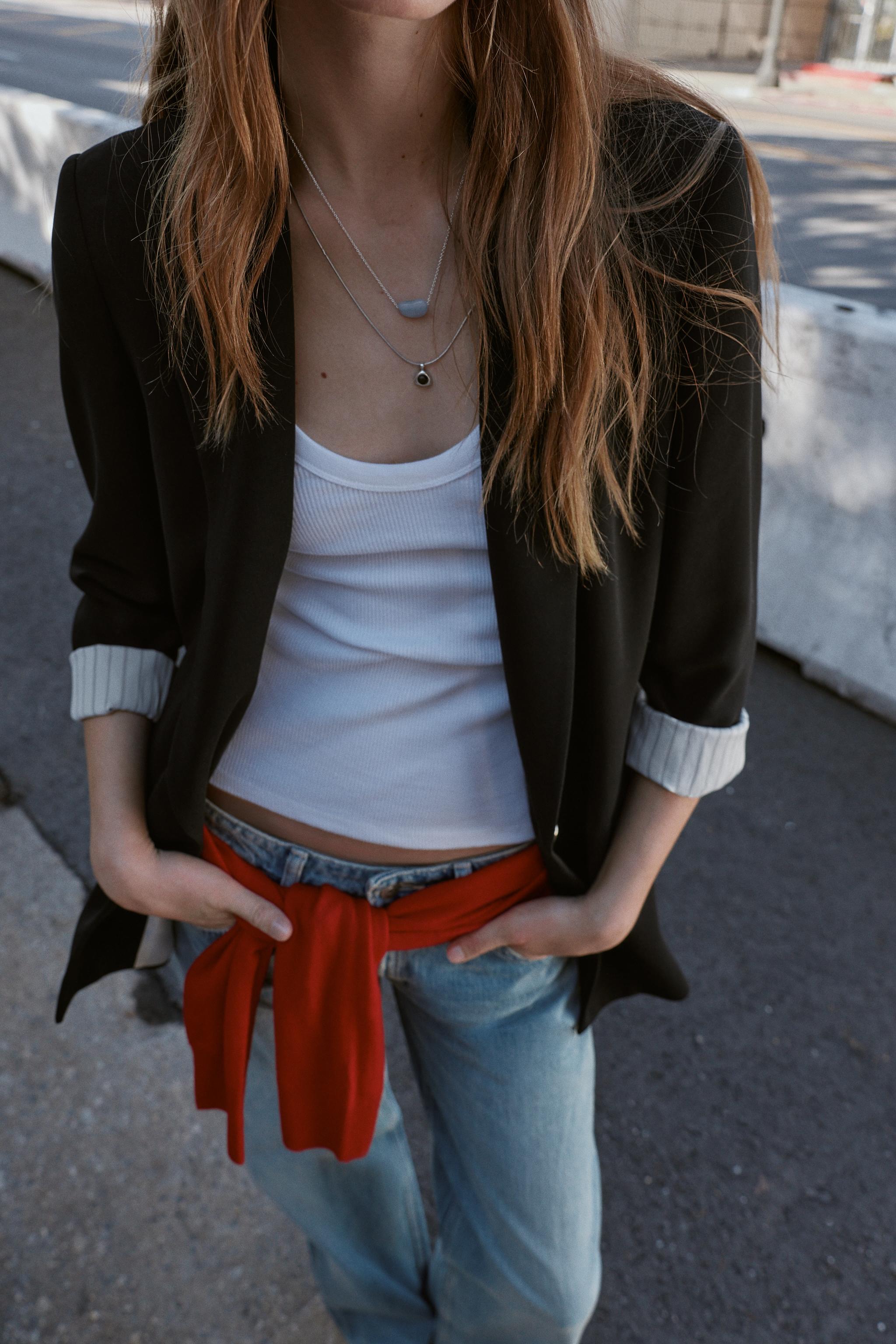 ROLL-UP SLEEVE PRINTED CUFF BLAZER