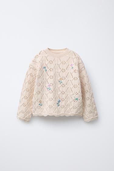 KNIT FLORAL SWEATER - Ecru by Zara