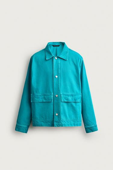 RELAXED FIT DENIM JACKET WITH POCKETS - Blue / Green by Zara