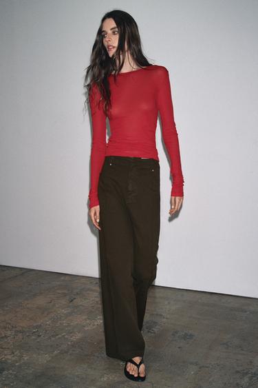 JEANS ZW COLLECTION TAILORED WIDE LEG HIGH-WAIST - Chocolate by Zara