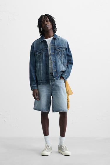 Zaras JEANSSHORTS STRAIGHT FIT - Blå medel