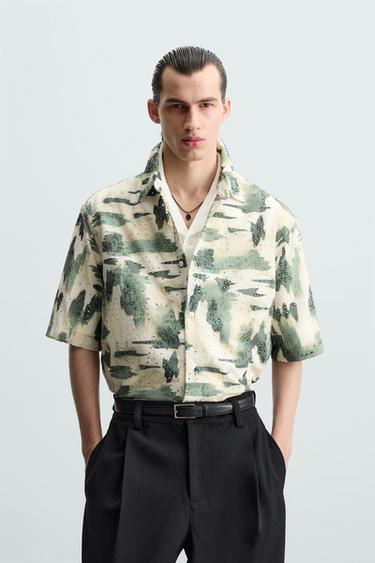 CAMISA COM BORDADO RECORTADO ESTAMPADO - Verde da Zara