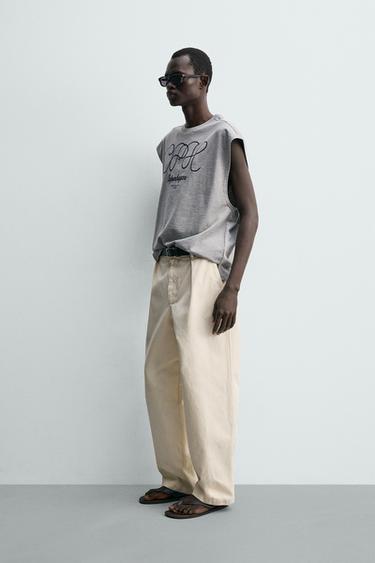 EMBROIDERED RELAXED FIT TANK TOP - Grey marl by Zara - Image 3