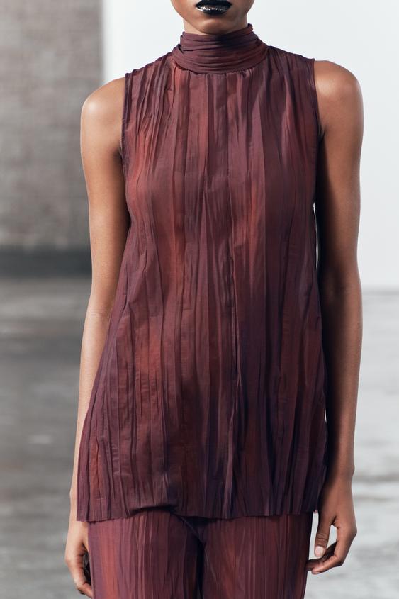 TIE DYE STRETCH ORGANZA TOP Eggplant ZARA Canada