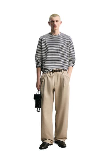 JACQUARD STRIPED T-SHIRT - Ecru / Navy by Zara