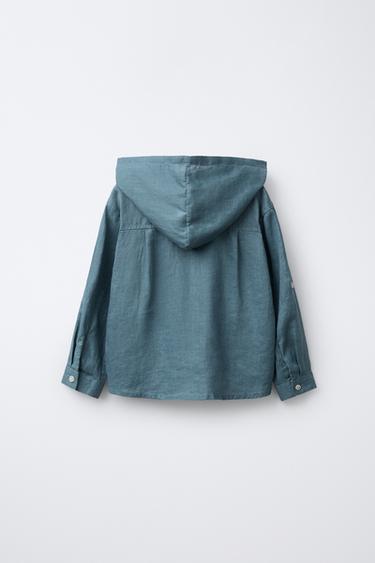 CHEMISE À CAPUCHE 100% LIN - Bleu pétrole de Zara - Image 2