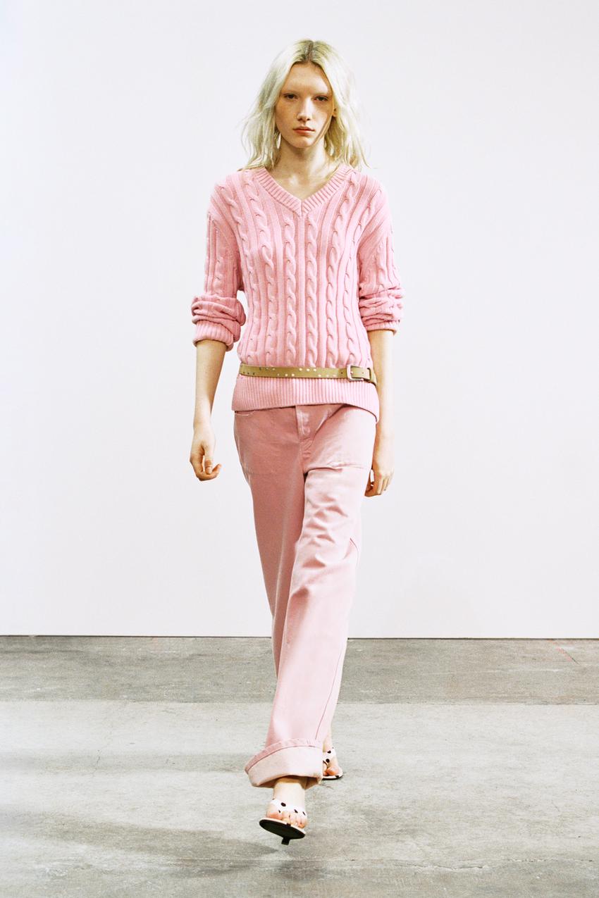 TRF ローライズ ルーズ フォールデッド デニムパンツ - ピンク | ZARA 
