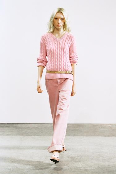 TRF LOW-RISE LOOSE FOLDED JEANS - Pink by Zara