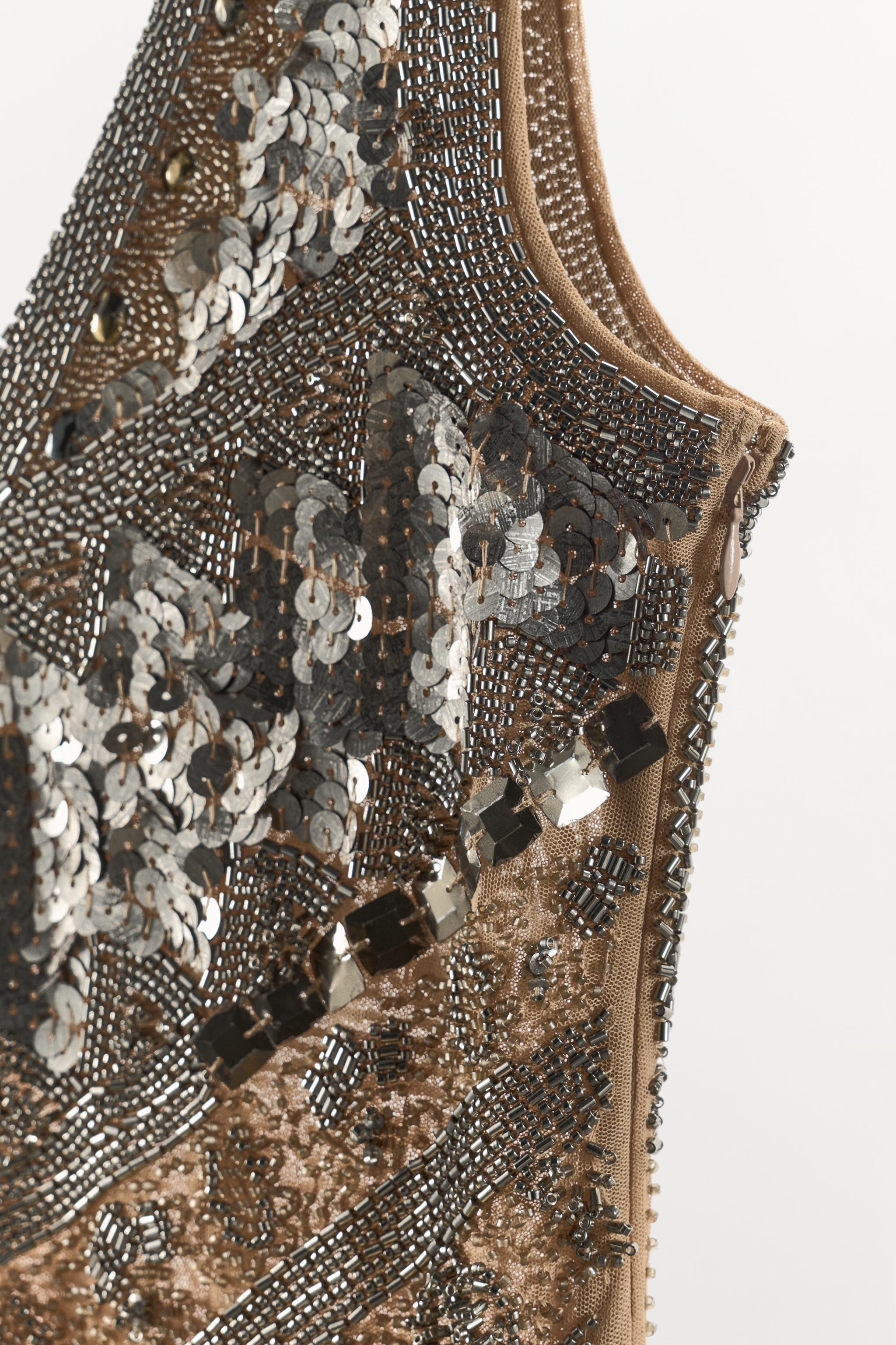 Женские платья Zara LIMITED EDITION BEADED SEQUIN MINI DRESS — фото 9