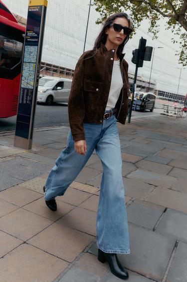 Z1975 WIDE LEG JEANS MED HØJ TALJE, FULD LÆNGDE OG BÆLTE - mellemblå fra Zara