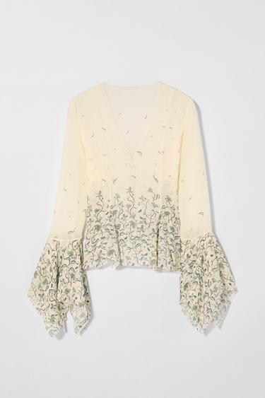 BLOUSE IMPRIMÉE EN SOIE KATE MOSS X ZARA - Écru / Vert de Zara - Image 2