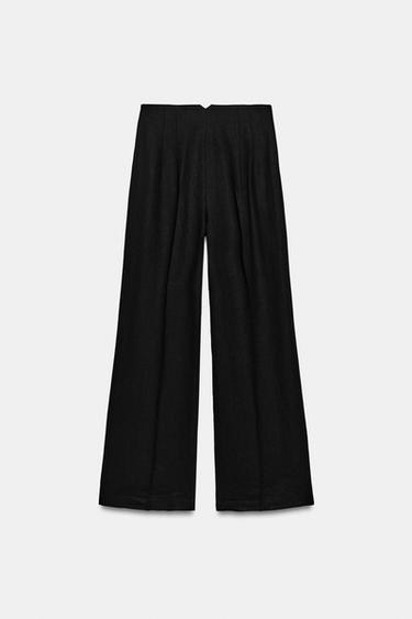 ZW COLLECTION HIGH-WAIST LINEN BLEND TROUSERS - Black by Zara - Image 6