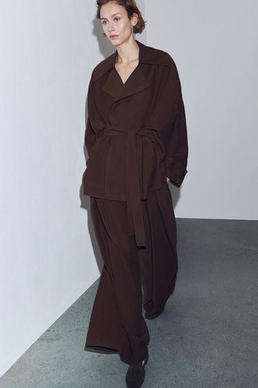 Zara ZW COLLECTION FLOWY DARTED PANTS - Brown