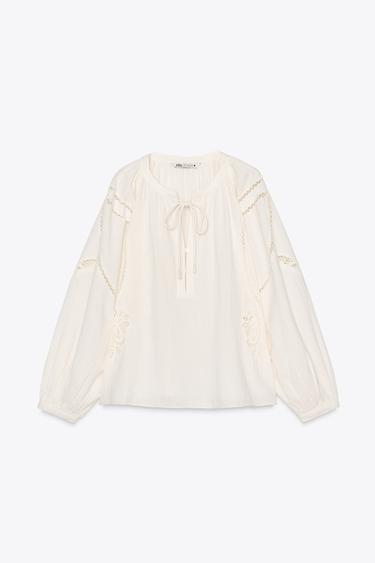 Zara ZW COLLECTION 刺繡襯衫 - 裸色