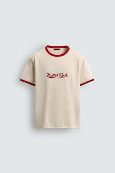 ნაქსოვი მაისური კონტრასტული ტექსტი - Zara-ს Ecru