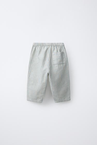COTTON AND LINEN STRIPED TROUSERS - Aquamarine by Zara - Image 1