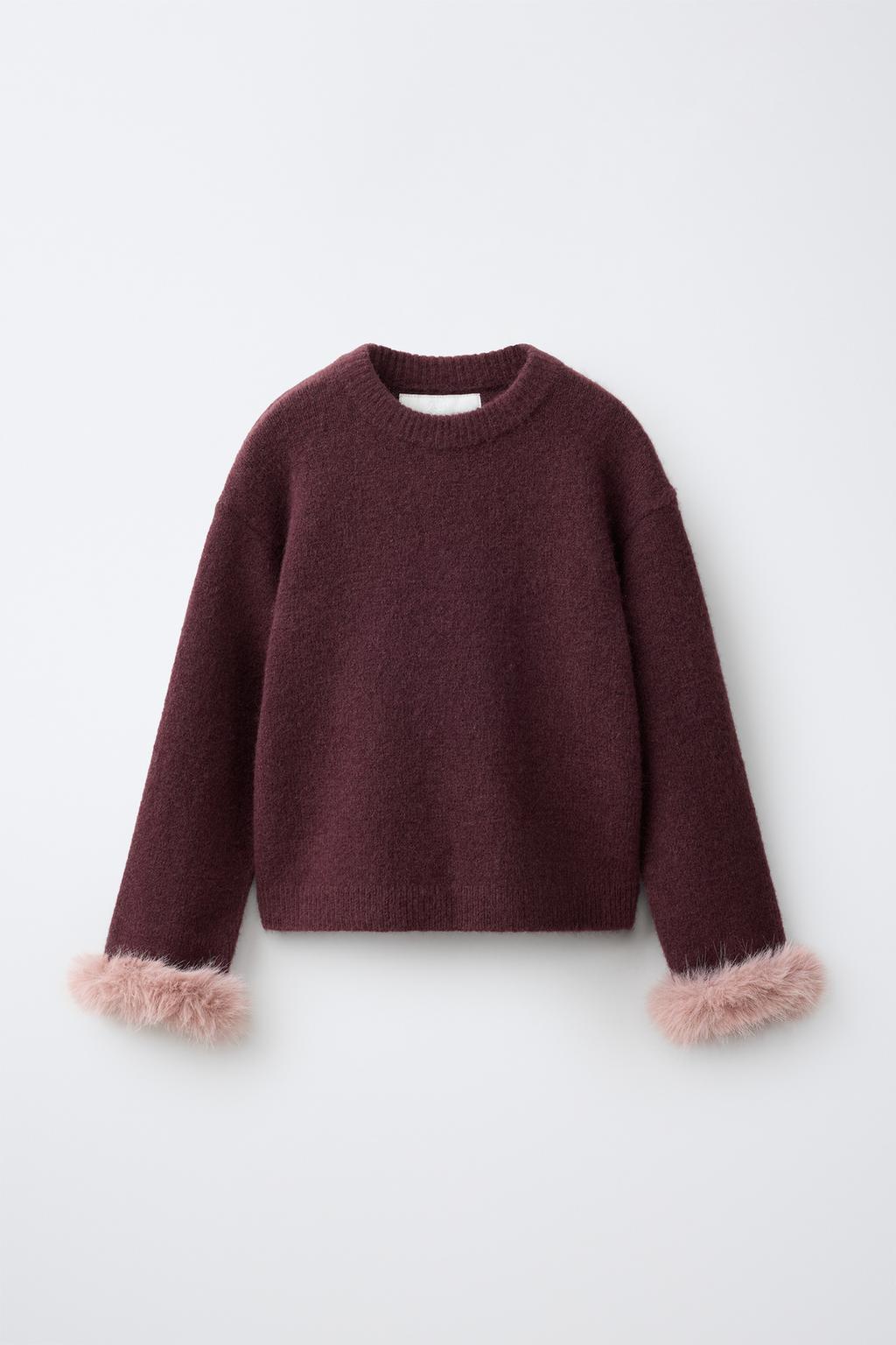 KNIT JUMPER WITH FAUX FUR CUFFS