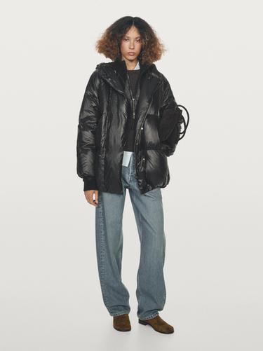 Zara Puffer jacket with hood - Black