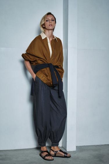 SANDALI BASSI IN PELLE - Marrone cioccolato di Zara