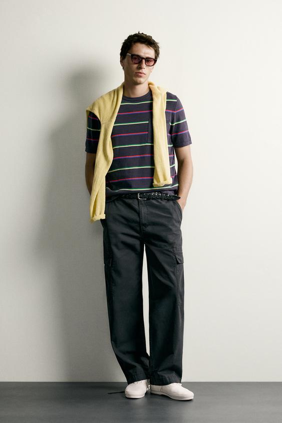 STRIPED JACQUARD KNIT T-SHIRT - Navy blue de Zara - Imagen 0