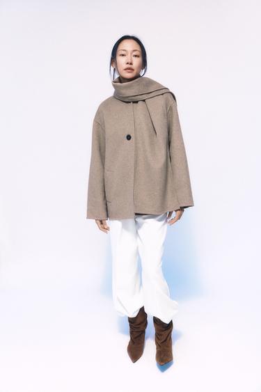 울 스카프 쇼트 코트 - Zara 밍크