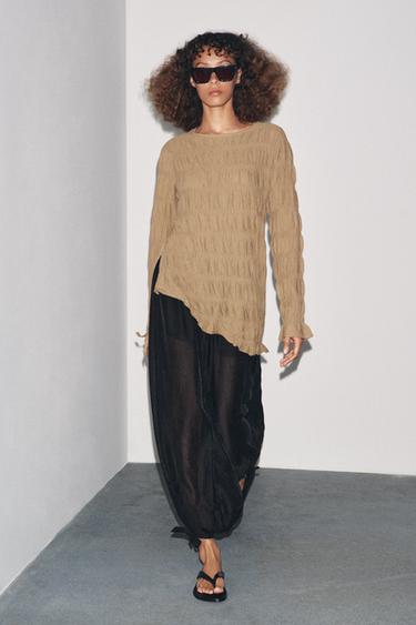 TOP EN MAILLE PLISSÉE - Vison de Zara