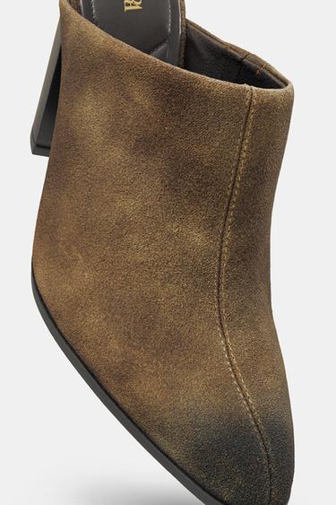 MULES EN DAIM EFFET USÉ - Marron de Zara - Image 4
