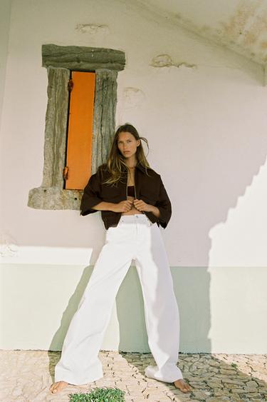 Zara Z1975 WIDE LEG MID-RISE JEANS WITH SIDE SEAMS - White