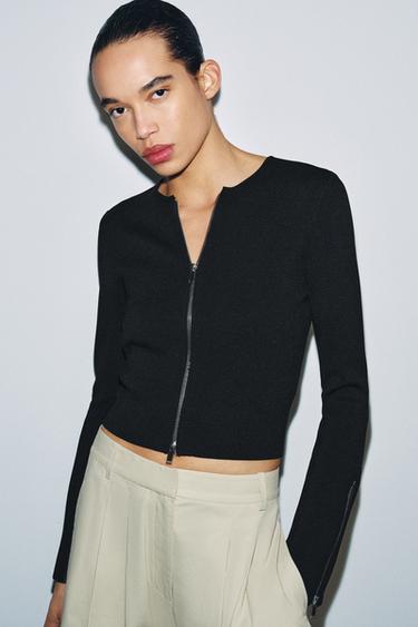 ZIP-UP KNIT CARDIGAN - Black by Zara