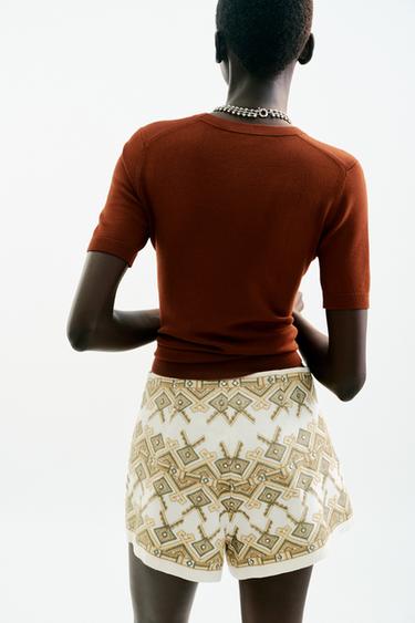 EMBROIDERED MIRROR BERMUDA SHORTS - ecru/khaki by Zara - Image 3