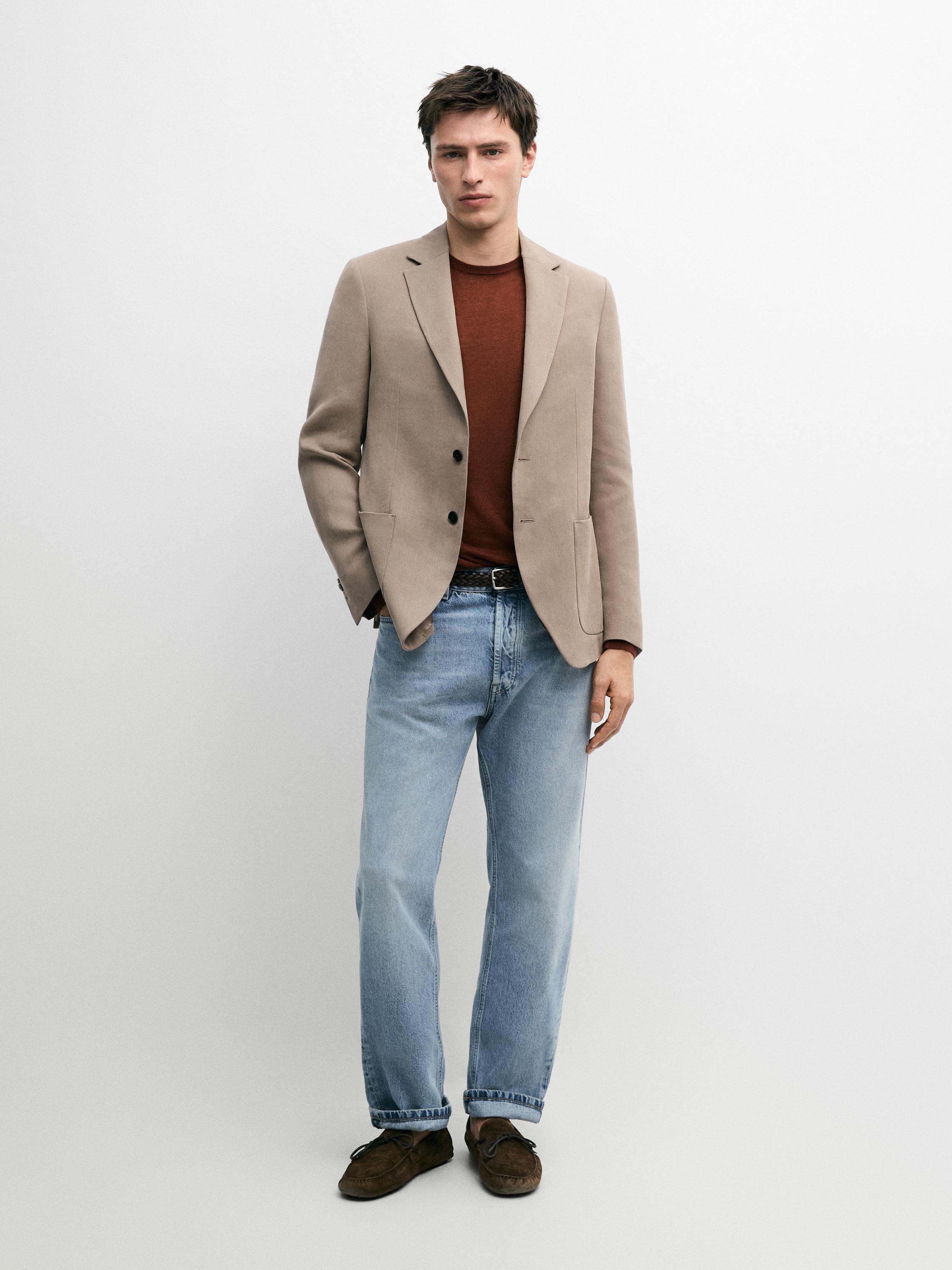 Tailored fit linen blazer with pocket details