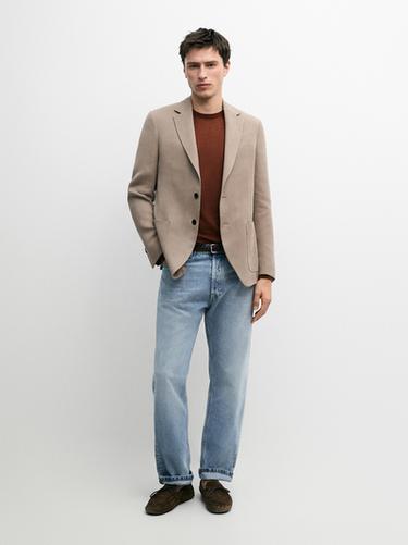 Zara Tailored fit linen blazer with pocket details - Beige