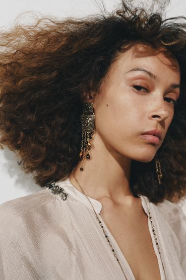 STONE FRINGE EARRINGS - Aged gold by Zara - Image 0