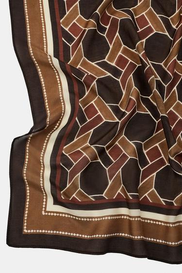 FOULARD AVEC SOIE IMPRIMÉ GÉOMÉTRIQUE - Marron de Zara - Image 2