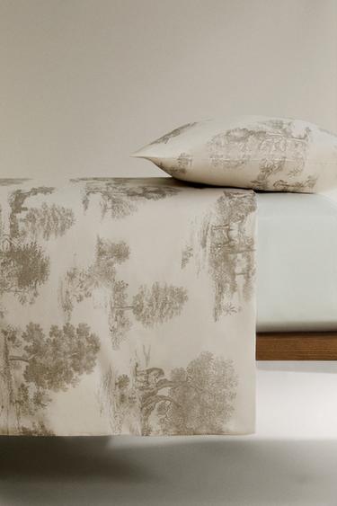 SATEEN DUVET COVER WITH PRINT (300 THREAD COUNT) - Grey / Beige by Zara - Image 2