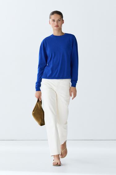 Pull en maille fine en laine - Bleu roi de Zara - Image 0