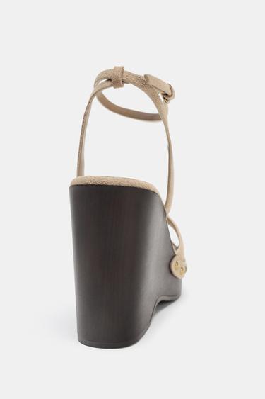SPLIT SUEDE STUDDED SANDALS - Sand Brown by Zara - Image 4