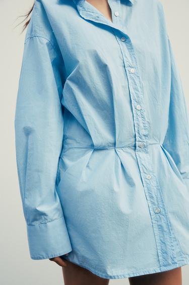 ボックスプリーツ シャツワンピースウォーターブルーZaraのボックスプリーツ シャツワンピース - ウォーターブルー