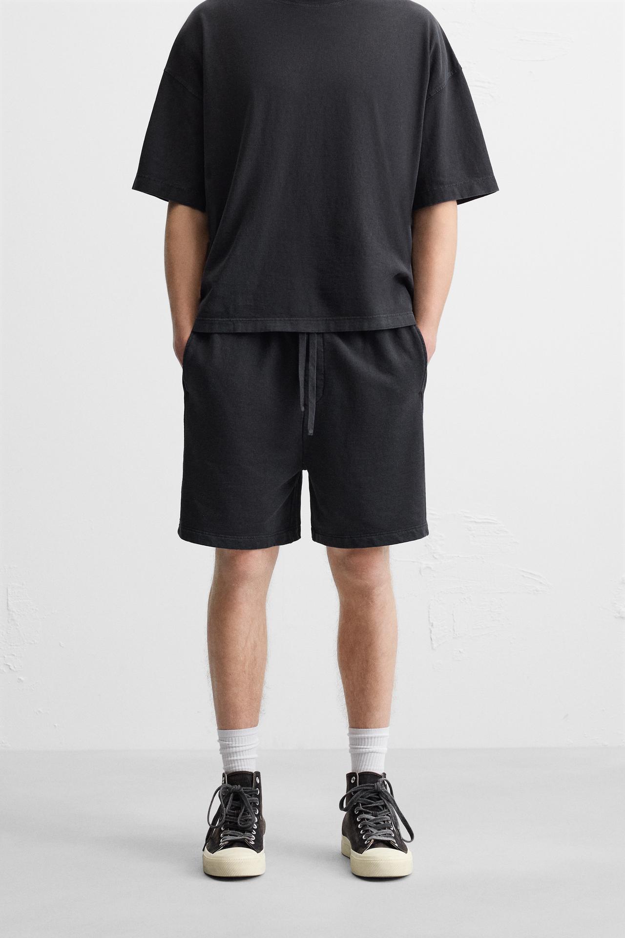 WASHED RELAXED FIT JOGGER BERMUDA SHORTS - Anthracite grey by Zara