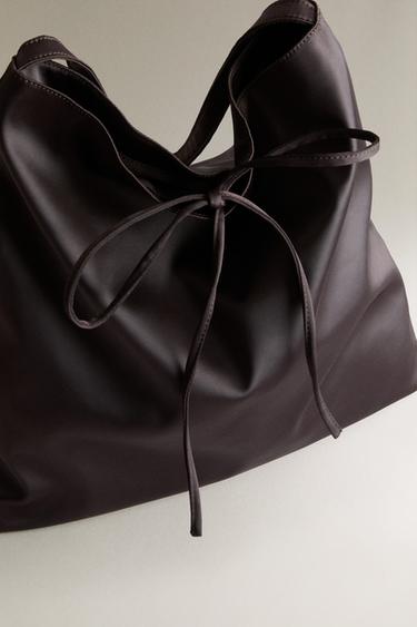 SAC CABAS SATIN - Marron chocolat de Zara - Image 4