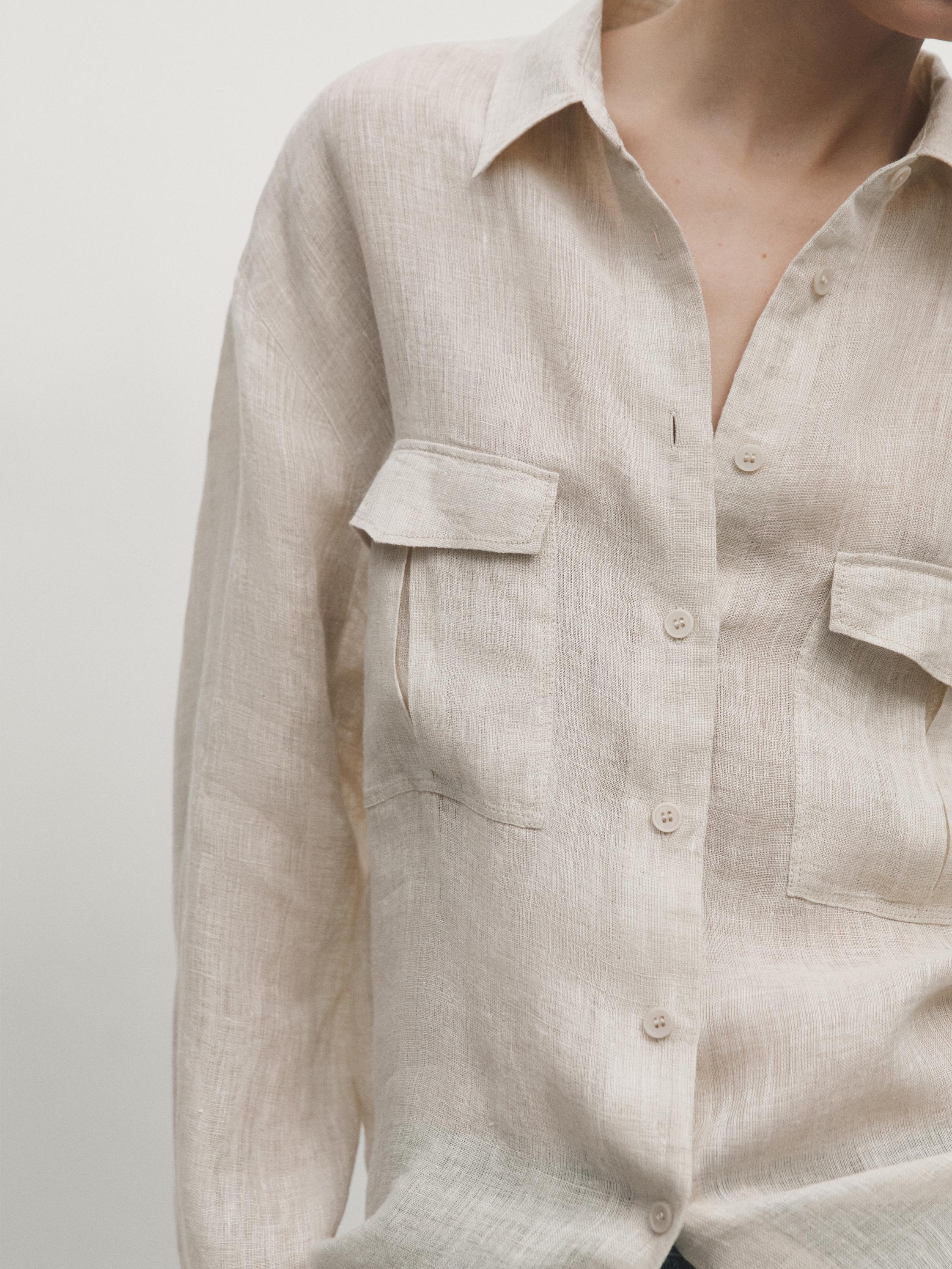 100% linen shirt with pockets - Light beige | ZARA Canada