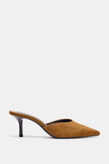 SPLIT SUEDE SLINGBACK HEELS - Dark tan by Zara