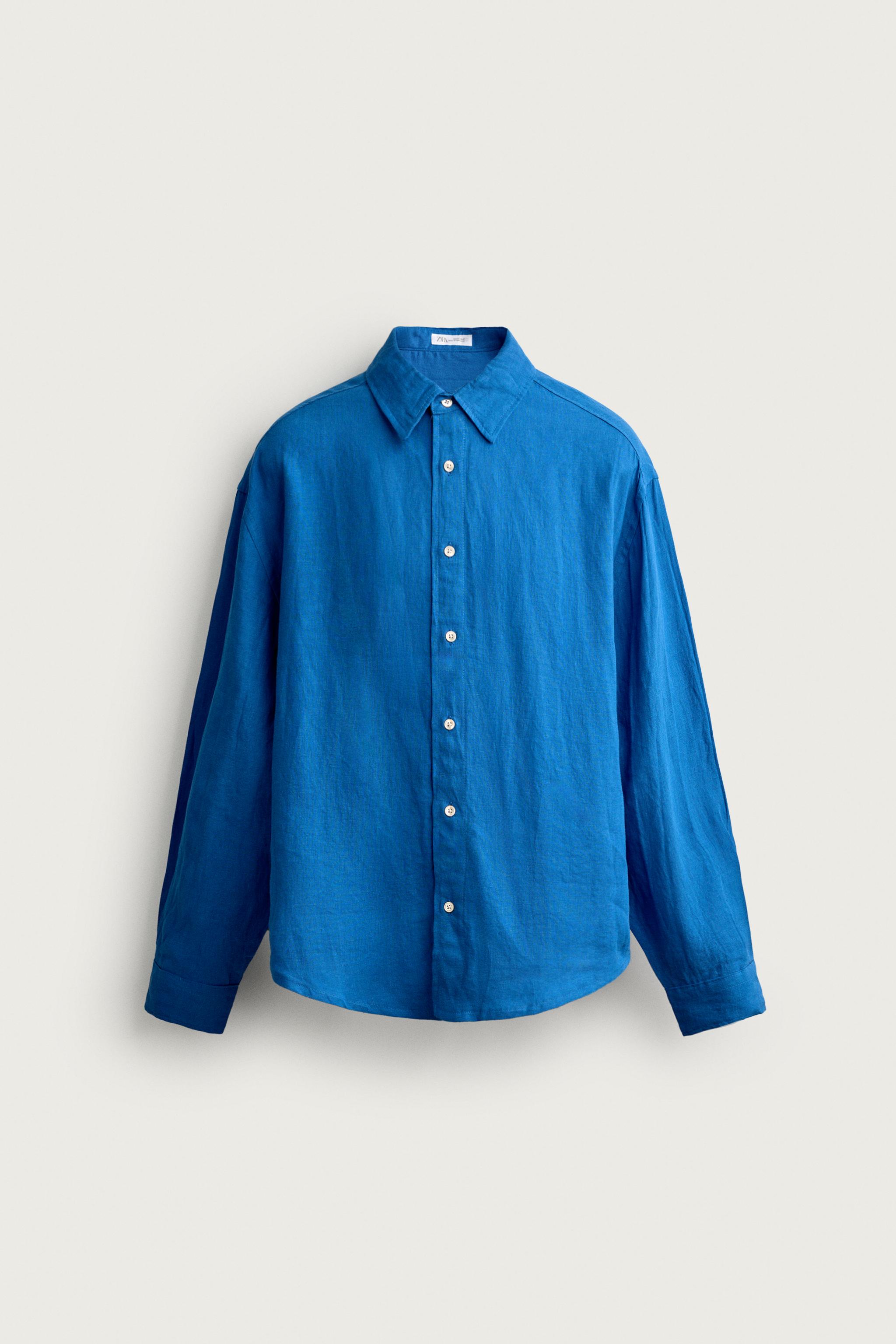 100% LINEN RELAXED FIT SHIRT — Electric blue