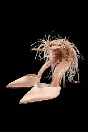 ZAPATO TACÓN PLUMAS - Beige de Zara