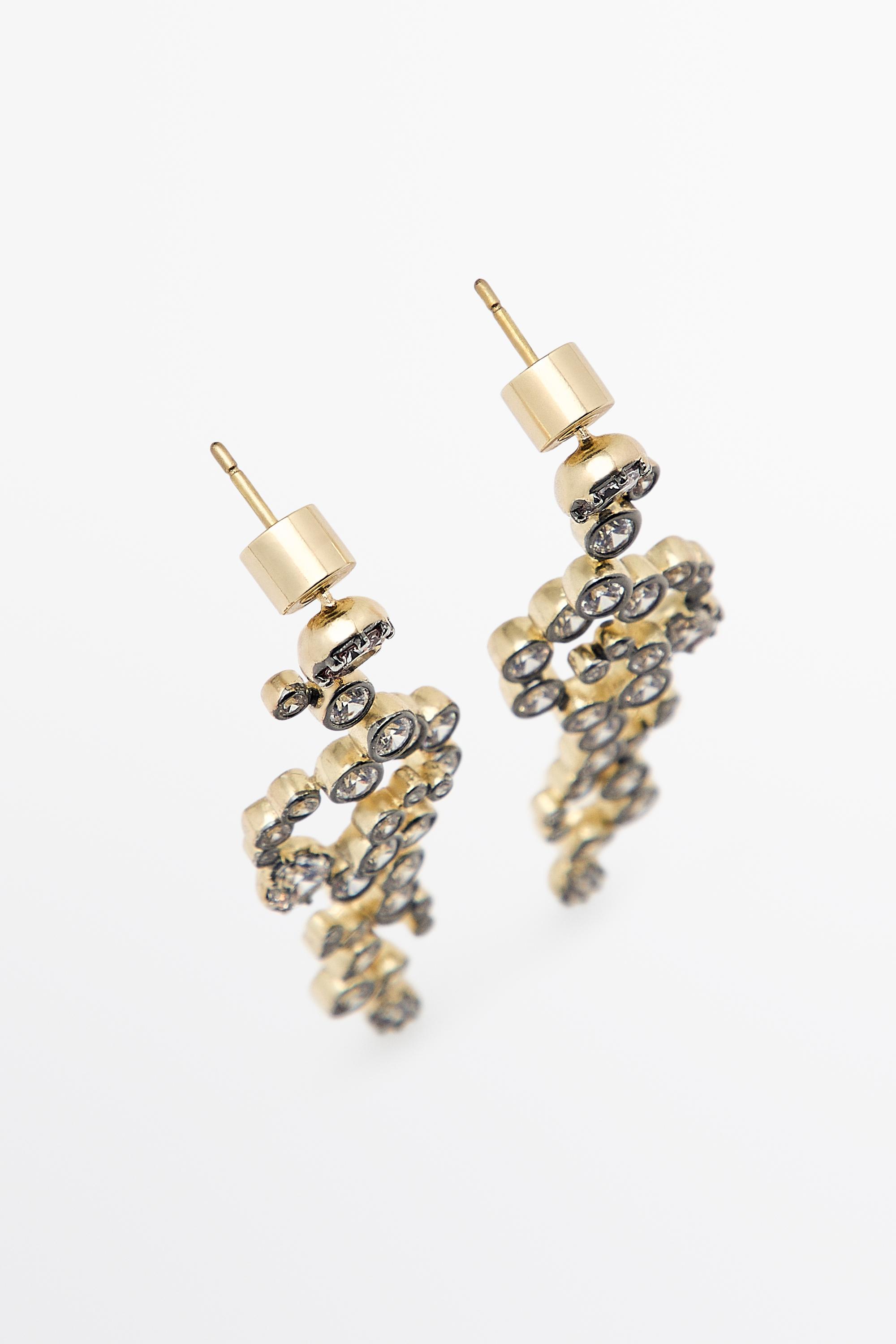 Spiral rhinestone dangle earrings — Golden