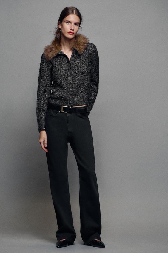 CARDIGAN WITH DETACHABLE COMBINED COLLAR - Black / Silver by Zara - Image 0