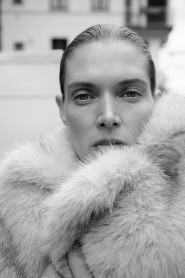 Zara FAUX FUR SHORT COAT ZW COLLECTION - Taupe gray
